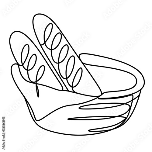 Baguette bread continuous line art drawing 