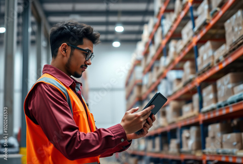 worker with a tablet in warehouse