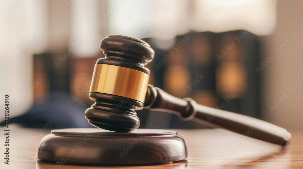 Gavel Symbolizing Justice, a prominent gavel in sharp focus with a softly blurred backdrop of a legal firm office, representing law and professional legal services. Gavel Symbolizing Justice, a prominent gavel in sharp focus with a softly blurred backdrop of a legal firm office, representing law and professional legal services.