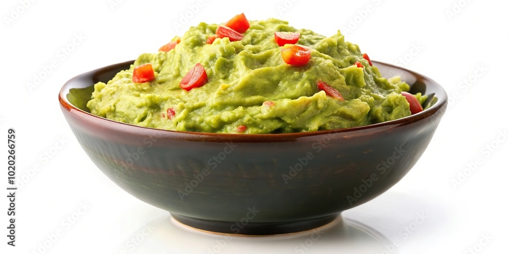 Bowl of creamy guacamole on white background Bowl of creamy guacamole on white background