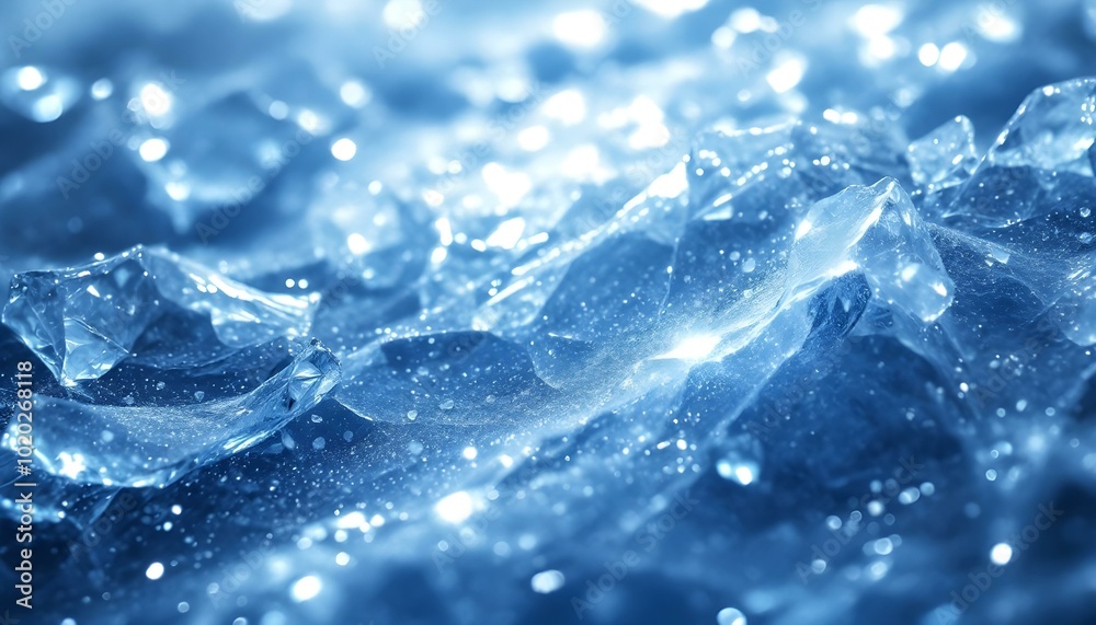 Elegant Abstract Background with Translucent Blue Ice Crystals and Fractal Designs