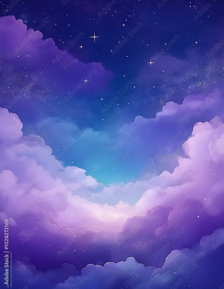 Purple gradient mystical moonlight sky with clouds and stars Purple gradient mystical moonlight sky with clouds and stars