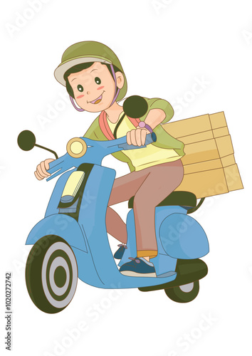 Energetic Delivery Rider – Cartoon Vector Illustration