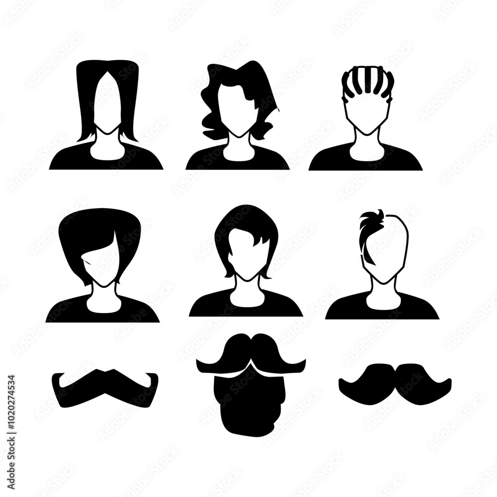 Vector set of popular men's hairstyles, both short and long Vector set of popular men's hairstyles, both short and long