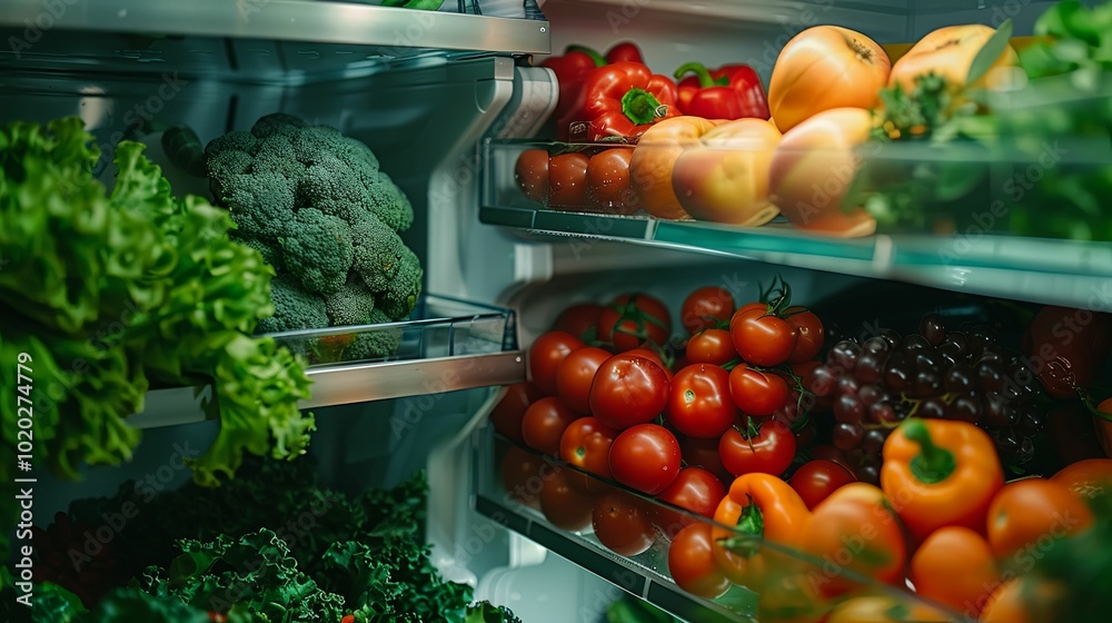 Close-up View of Fresh Produce in a Refrigerator Close-up View of Fresh Produce in a Refrigerator