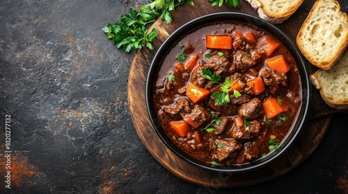 Hearty Beef Stew with Vegetables and Fresh Bread