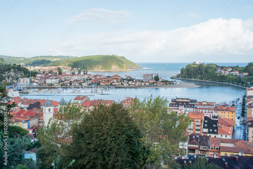 Fototapeta premium Beautiful panoramic view of Ribadesella, at cantabrian coast. Asturias, Spain