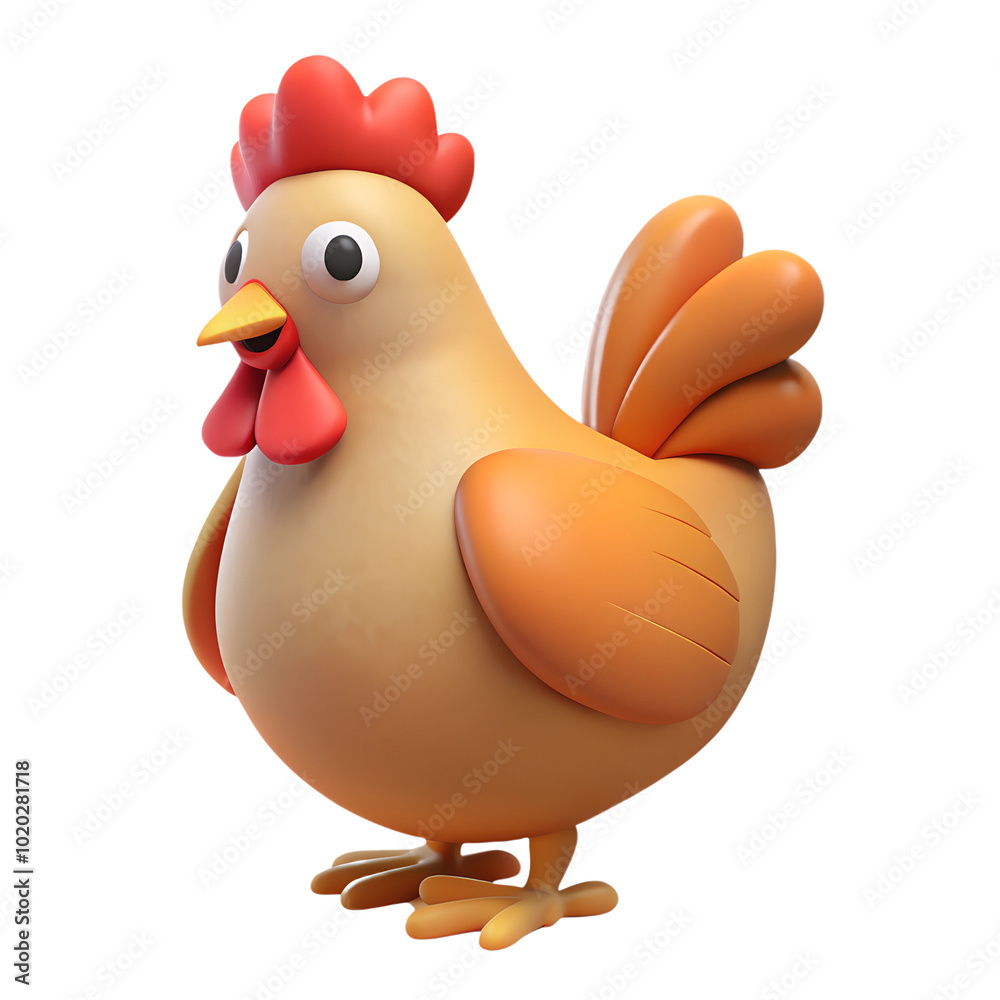 Cute cartoon chicken character with a happy expression on white background Cute cartoon chicken character with a happy expression on white background