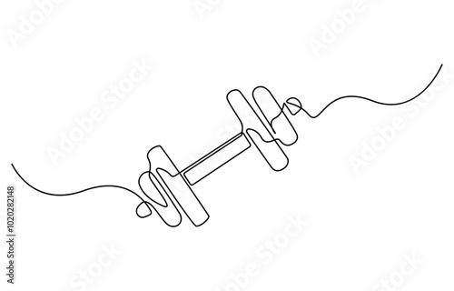 Barbel in one continuous single line art drawing style Gym fitness sports concept vector illustration, Sport dumbbell one line art. Continuous line drawing of sport, strength, power, lifting, activity