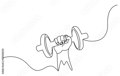 Barbel in one continuous single line art drawing style Gym fitness sports concept vector illustration, Sport dumbbell one line art. Continuous line drawing of sport, strength, power, lifting, activity