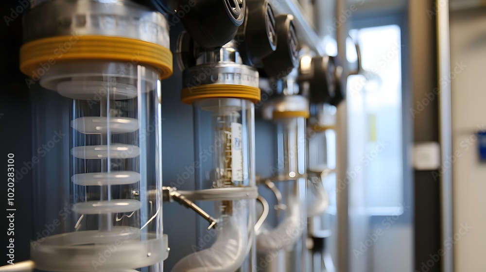 130. A close-up of the filtration system in a high-efficiency fume hood 130. A close-up of the filtration system in a high-efficiency fume hood