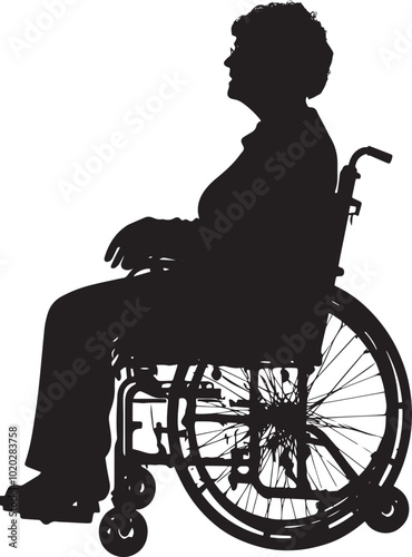 Elderly woman in wheelchair full length vector silhouette black