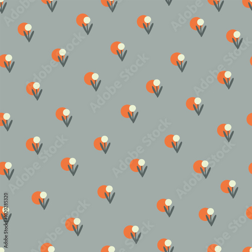 retro pattern with naive flowers and polka dots, seamless pattern . Vector illustration for wrapping paper, wallpaper, fabric. 