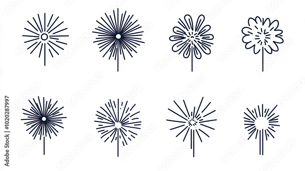 A set of eight simple line art illustrations of dandelions with varying styles, featuring black outlines against a white background. A set of eight simple line art illustrations of dandelions with varying styles, featuring black outlines against a white background.