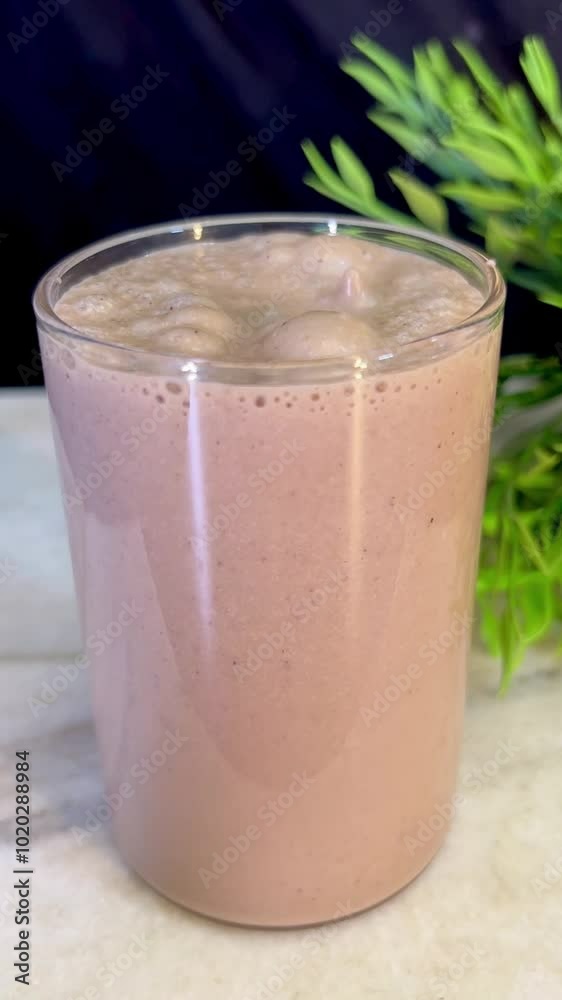 Banana chocolate shake pouring in a glass. Yummy banana chocolate shake. Banana chocolate shake pouring in a glass. Yummy banana chocolate shake.