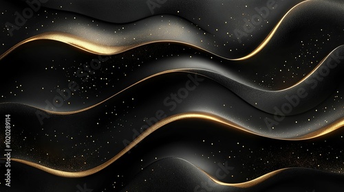 Abstract Black and Gold Wavy Surface with Glitter