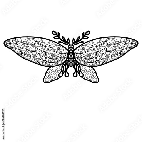 Whimsical black and white line art or doodles of butterflies with intricate zentangles and zendoodles patterns