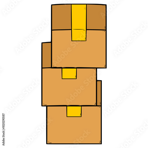 stack of cardboard boxes illustration hand drawn isolated vector