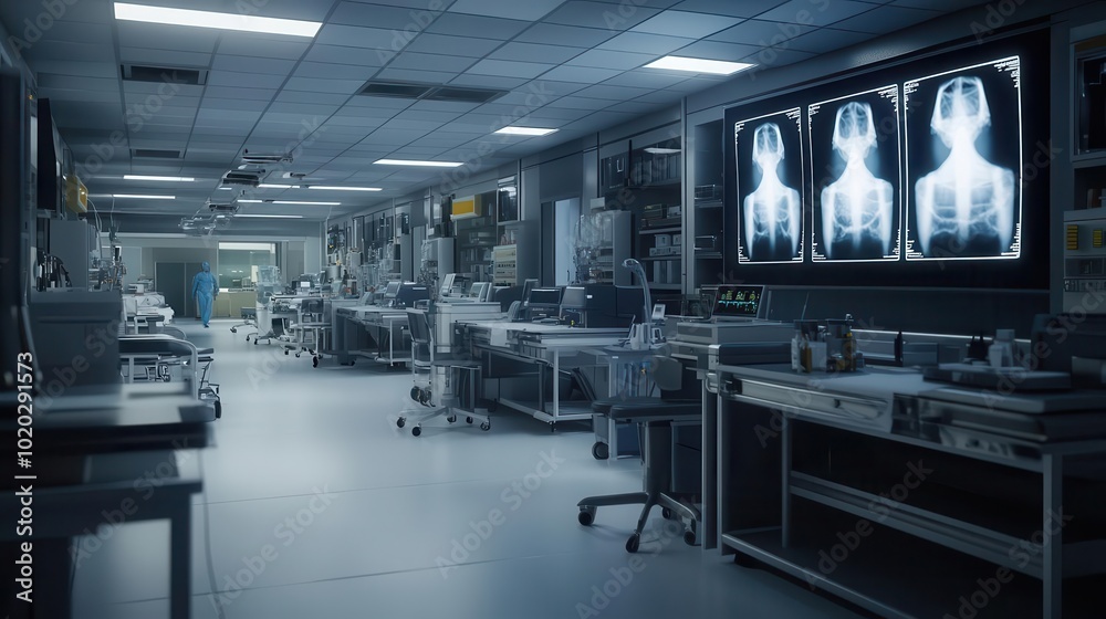 Hyper-realistic 3D CG long shot of an emergency room Hyper-realistic 3D CG long shot of an emergency room