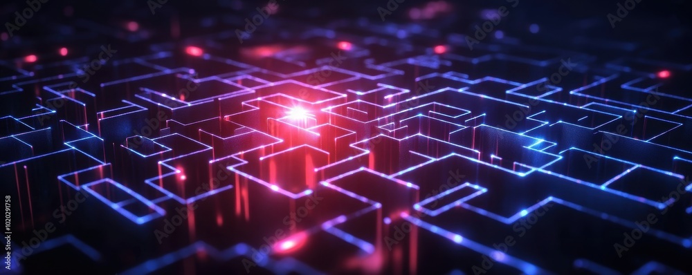 Fototapeta premium A high-tech maze features laser walls and digital paths, creating a futuristic puzzle to solve. 