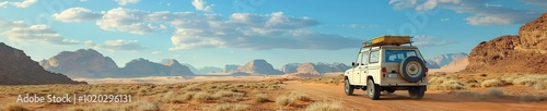 4x4 vehicle traveling through a desert with red rock formations