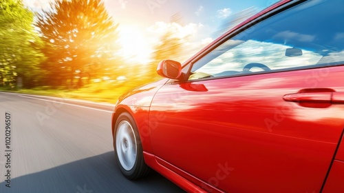 Close-up of a racing car on track during sunset motion blur capturing speed and intensity of the moment dynamic sports and automotive theme