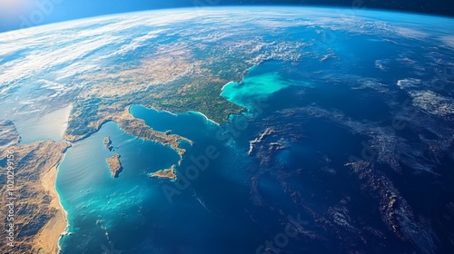 Aerial View of the Italian Peninsula and Surrounding Mediterranean Sea