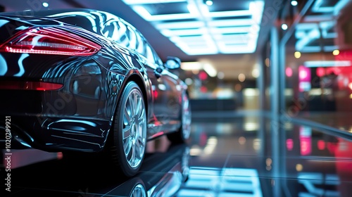 Wallpaper Mural A car parked in a showroom, with its exterior reflecting the bright lights and clean environment Torontodigital.ca