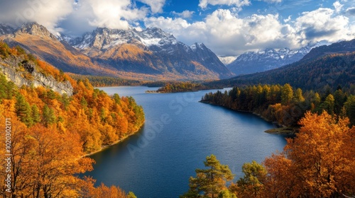 Autumn Landscape by Serene Mountain Lake