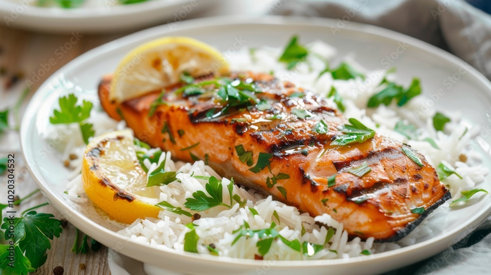 Grilled Salmon with Lemon and Rice: A Delicious and Healthy Meal Grilled Salmon with Lemon and Rice: A Delicious and Healthy Meal