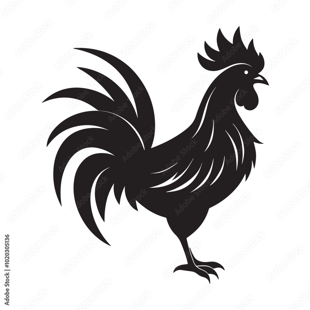 Black and White Rooster Silhouette. Bold Farm Animal Design for Branding, Logos, and Art Projects. Black and White Rooster Silhouette. Bold Farm Animal Design for Branding, Logos, and Art Projects.