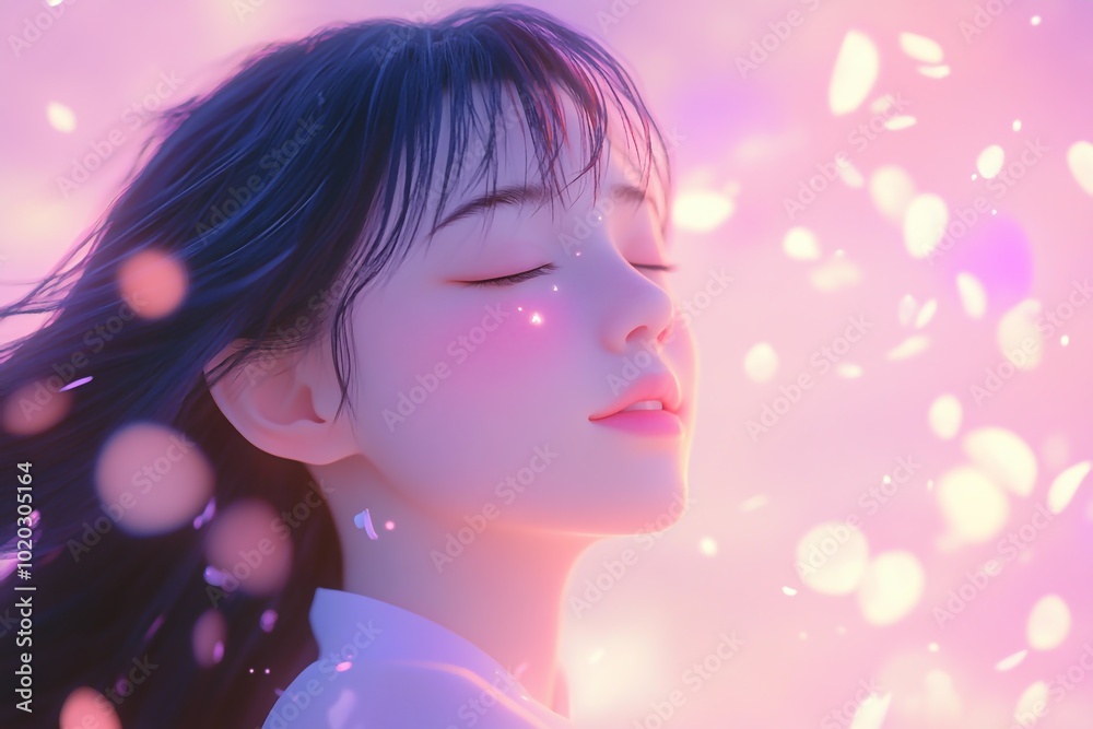 3D Anime Girl, Dreamy soft glow setting Background Wallpaper 3D Anime Girl, Dreamy soft glow setting Background Wallpaper