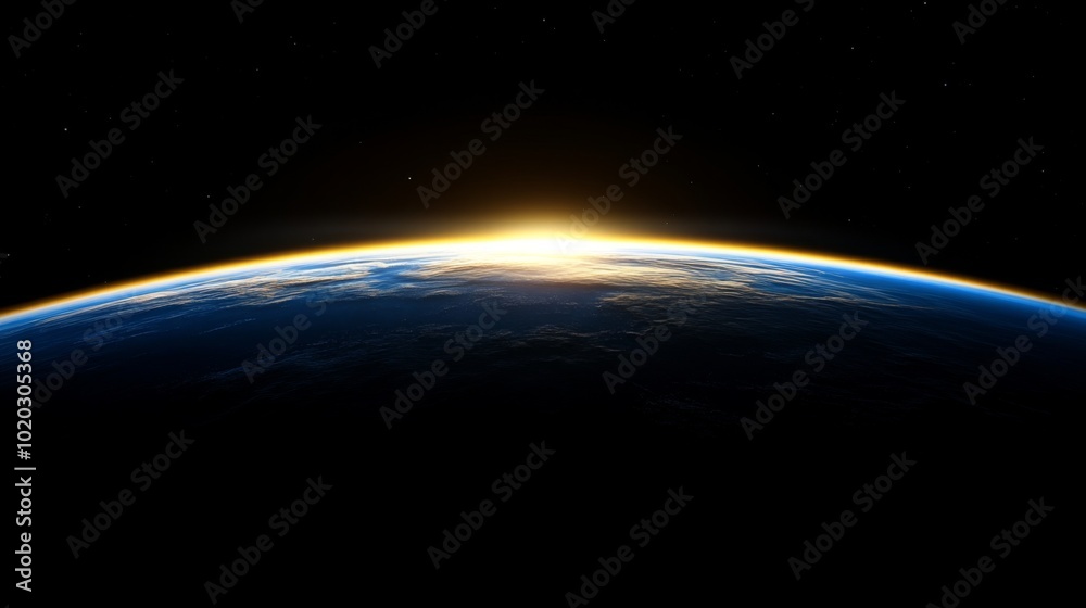 Fototapeta premium Earth's Horizon with a Glowing Sunrise from Space