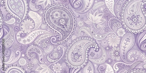 A swirling symphony of pastel purple paisley and floral patterns, seamlessly intertwined in a captivating tapestry of intricate details.