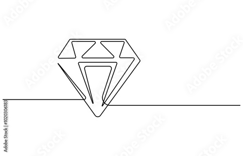 Continuous one line drawing of diamond gemstone. Precious diamond single line vector illustration. Editable line vector, Diamond Shape Continuous Line Illustration