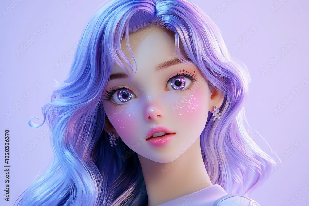 3D Anime Girl, Elegant, glittery hair and eyes Background Wallpaper 3D Anime Girl, Elegant, glittery hair and eyes Background Wallpaper