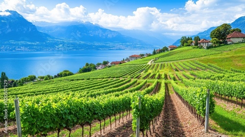 Scenic Vineyard Landscape Under Blue Sky