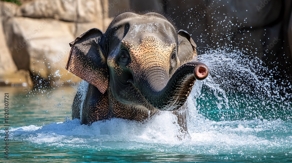 Fototapeta premium Male Asian elephant enjoying a bath.