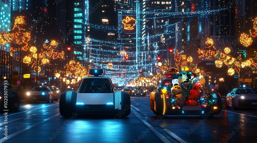 Autonomous Floats in a Colorful Holiday Parade Autonomous Floats in a Colorful Holiday Parade
