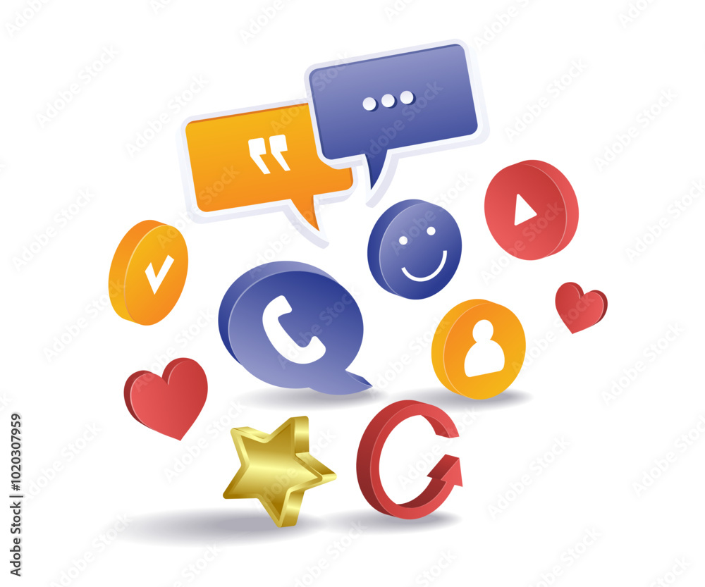 Social media marketing interaction icon illustration
