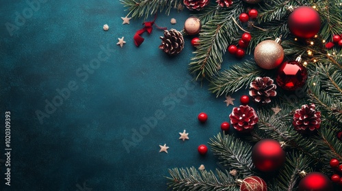 Festive merry christmas and happy new year background with elegant ornaments, twinkling lights, and a cozy winter atmosphere, perfect for holiday greetings and celebrations