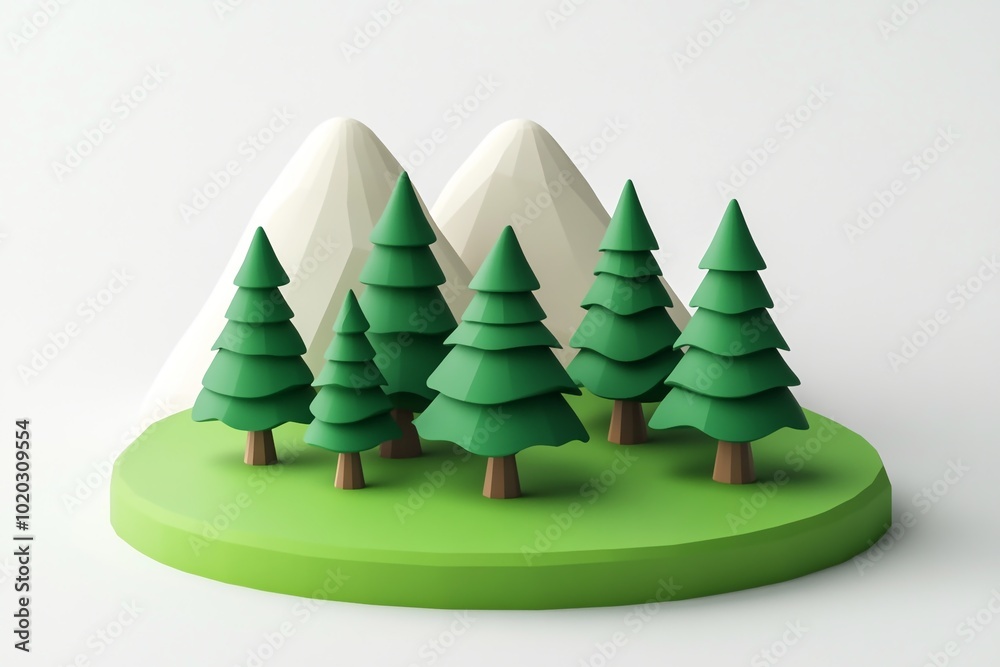 Fototapeta premium 3D Forest Mountain, Verdant woodland base Background Wallpaper