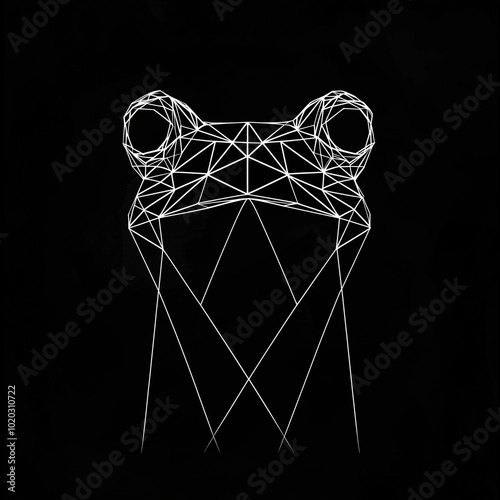 minimalist portrait of a frog's head in geometric black lines against a black background photo