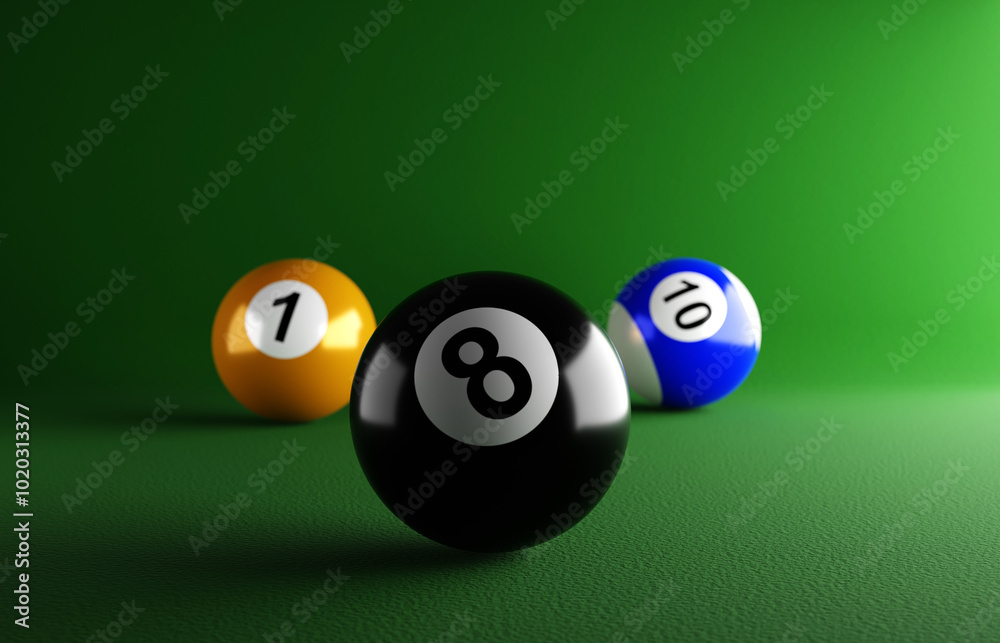 Billiards balls on green background. 3d-rendering Billiards balls on green background. 3d-rendering