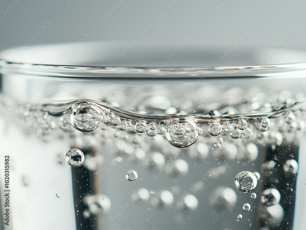 Macro shot of a clear glass of sparkling water with bubbles rising to the surface.Closeup of a glass of water with bubbles inside it Macro shot of a clear glass of sparkling water with bubbles rising to the surface.Closeup of a glass of water with bubbles inside it