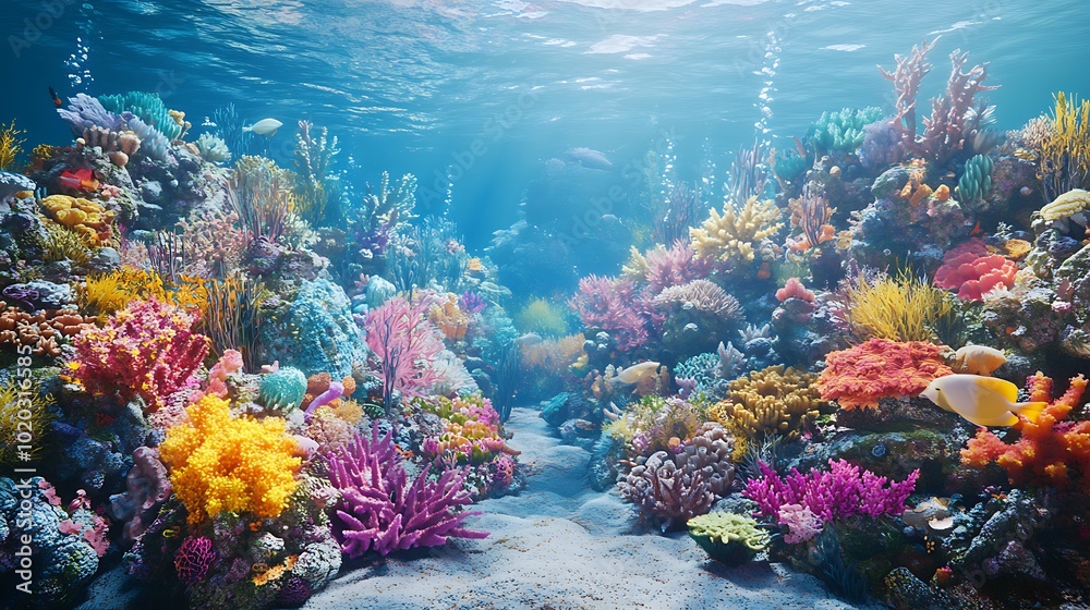 Naklejka premium Colorful coral reef teeming with vibrant life underwater
