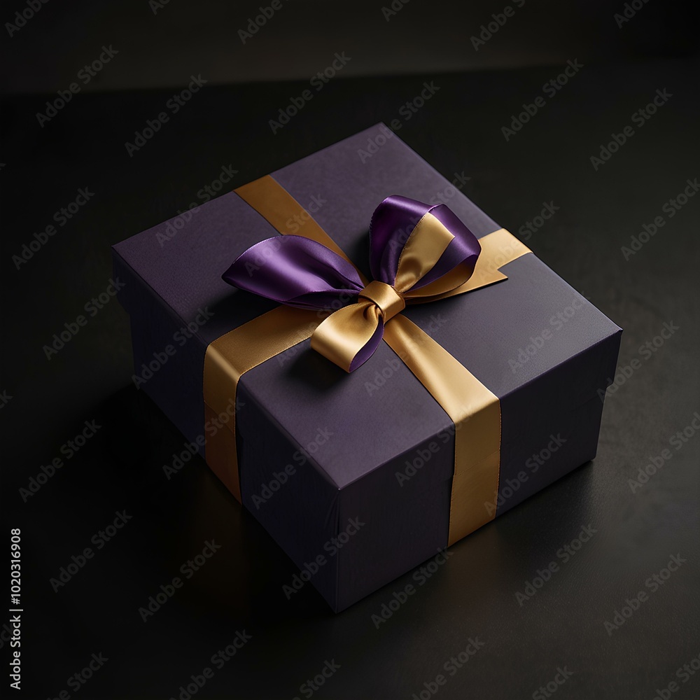 Minimalist Luxury: A Suspended Black Gift Box with Gold Ribbon in Cinematic Contrast Minimalist Luxury: A Suspended Black Gift Box with Gold Ribbon in Cinematic Contrast