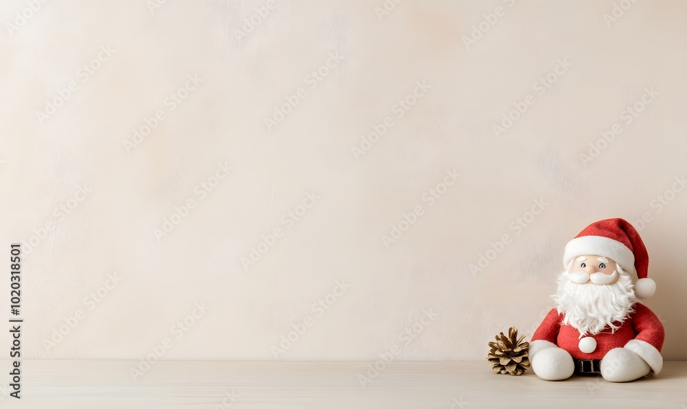 Fototapeta premium toy Santa Claus on a simple Christmas background, Generative AI