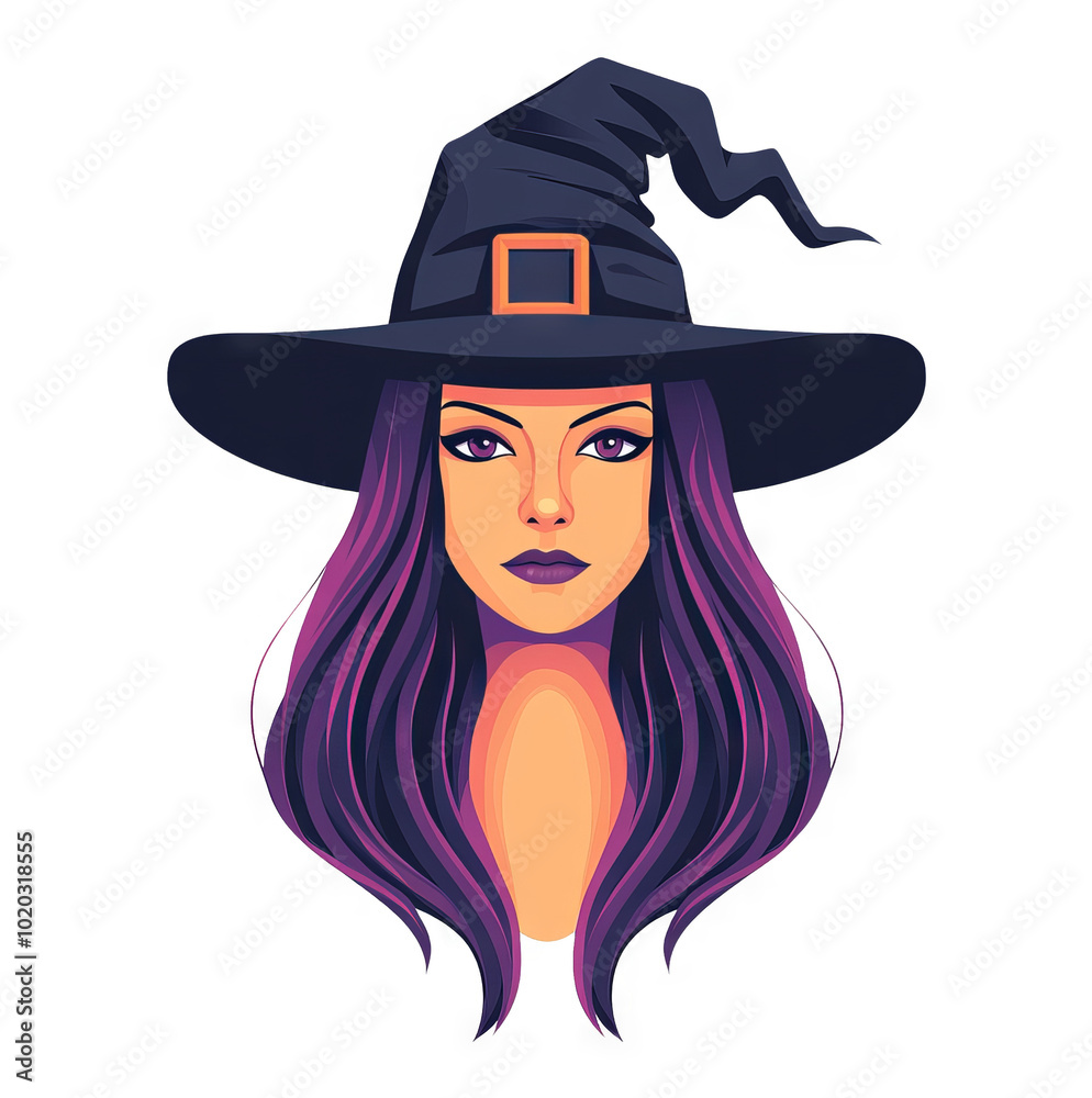 Witch Illustration with Purple Hair and Hat on Transparent Background - Perfect for Halloween Design Elements and Overlays Witch Illustration with Purple Hair and Hat on Transparent Background - Perfect for Halloween Design Elements and Overlays