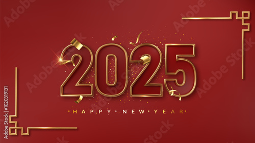 2025 Happy Chinese New Year. Luxury background, poster, banner with golden numbers. Premium vector for greetings, celebrations and welcoming New Year